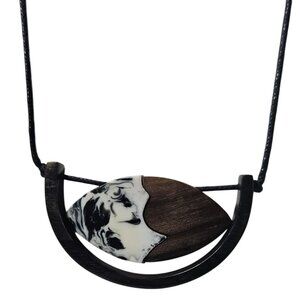Handmade Artisan Wood Resin Pendant Necklace Boho Modern Fashion Jewelry Women